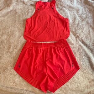 NEW Nike Dri-FIT ADV Aeroswift Cropped Running Tank & 3” Pleated Shorts Crimson